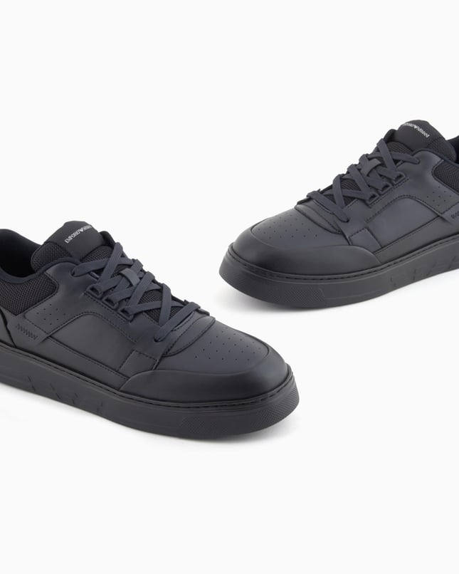 Emporıo Armani Erkek Yuvarlak Burun Bağcıklı Deri File Detaylı Lacivert Sneaker EM002855 AF18018-MZ312