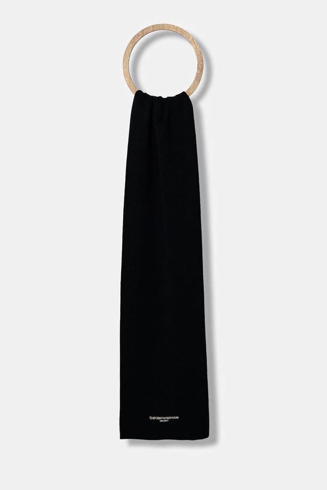 Emporıo Armani Erkek Yünlü Pürüzsüz Örme Kumaş Logo İşlemeli Siyah Şal & Eşarp & Fular EM003713 AF18241-U8120