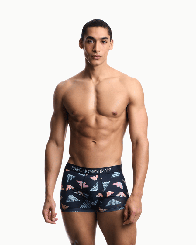 Emporıo Body Erkek Kartal Logo Desenli Elastik Bel Bantlı Mavi Boxer EM000232 AF19107-FB075