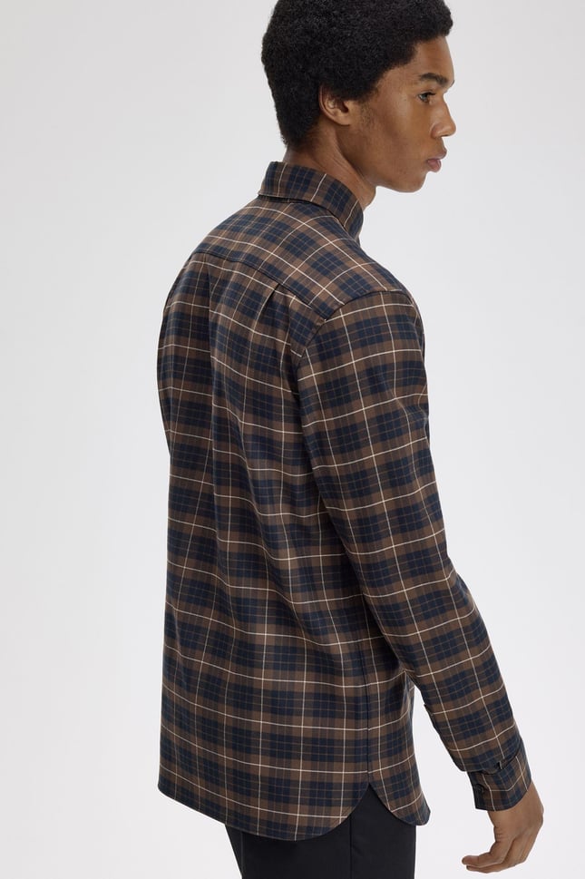 Fred Perry Erkek %100 Pamuklu Normal Kalıp Kare Desenli Uzun Kollu Kahverengi Gömlek M1753-Q21