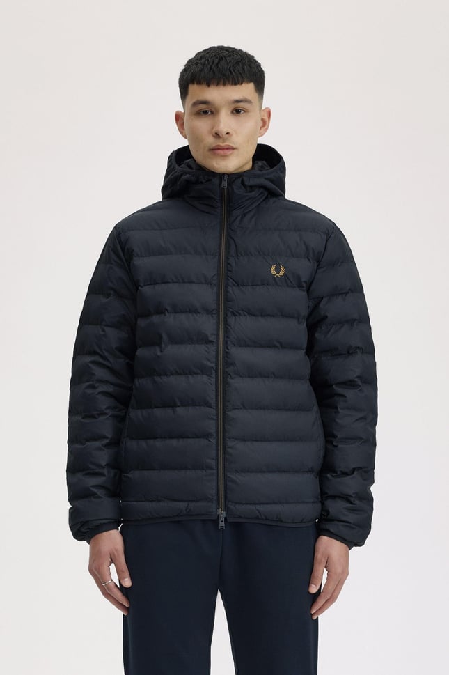 Fred Perry Fred Perry Erkek Kapşonlu Yaka Marka Detaylı Fermuarlı Şişme Lacivert Ceket J8553-608