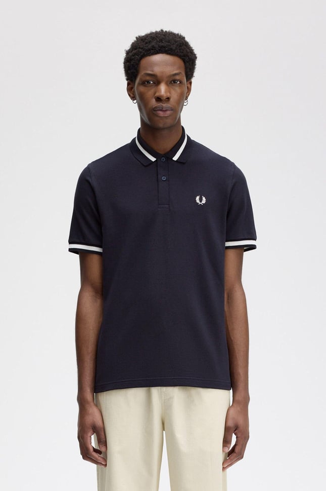 Fred Perry Fred Perry Erkek Kol ve Yaka Ucu Şerit Detaylı Kısa Kollu Lacivert T-Shirt M2-797