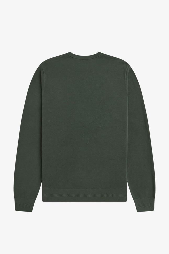 Fred Perry Erkek Logo İşlemeli Normal Kalıp Yuvarlak Yakalı %100 Pamuklu Uzun Kollu Yeşil Kazak K1309-X89