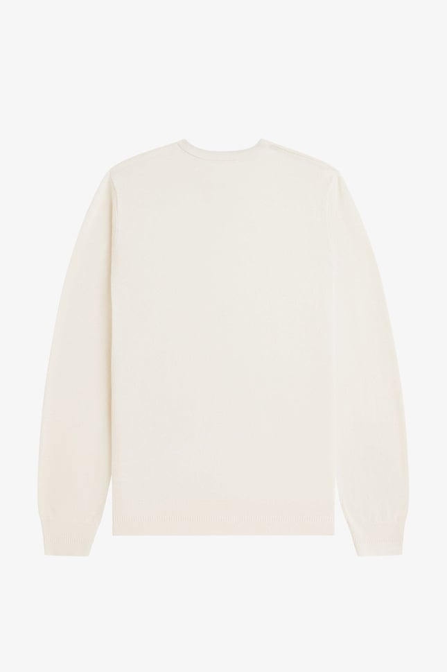 Fred Perry Erkek Logo İşlemeli Normal Kalıp Yuvarlak Yakalı %100 Pamuklu Uzun Kollu Beyaz Kazak K1309-560
