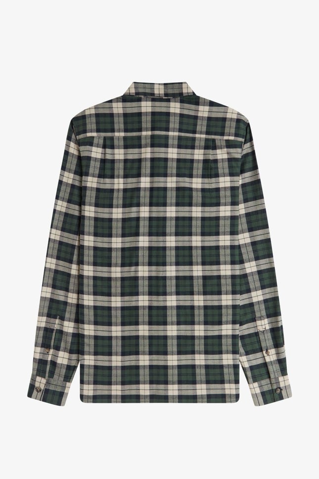 Fred Perry Erkek Normal Kalıp Kare Desenli Pamuklu Uzun Kollu Yeşil Gömlek M1754-X89