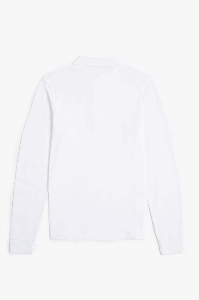 Fred Perry Erkek Normal Kesim Logo İşlemeli %100 Pamuklu Pike Kumaş Uzun Kollu Beyaz Polo Yaka T-Shirt M6006-100