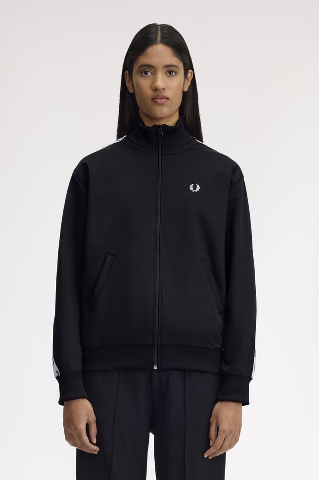 Fred Perry Fred Perry Kadın Omuzları Logo Detaylı Şerit Çizgili Dik Yakalı Uzun Kollu Siyah Ceket J1106-102