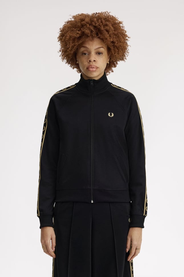 Fred Perry Fred Perry Kadın Omuzları Logo Detaylı Şerit Çizgili Dik Yakalı Uzun Kollu Siyah Ceket J4131-90A