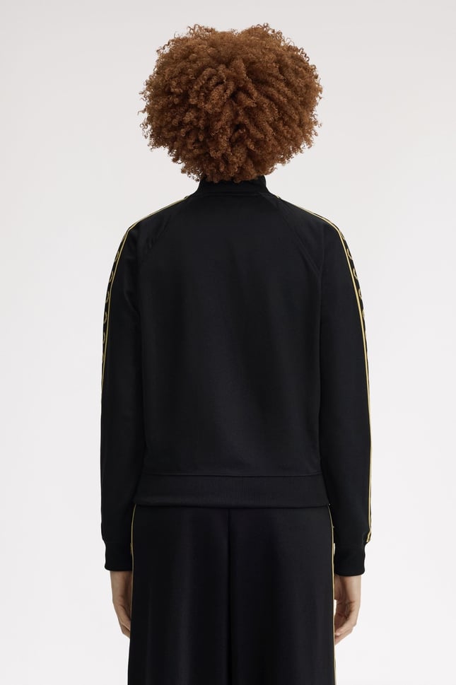 Fred Perry Kadın Omuzları Logo Detaylı Şerit Çizgili Dik Yakalı Uzun Kollu Siyah Ceket J4131-90A