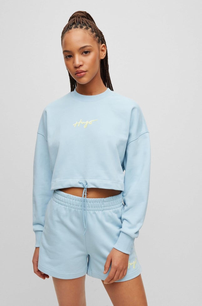 HUGO HUGO Kadın Marka Logolu Uzun Kollu Rahat Mavi Sweatshirt 50489094-451
