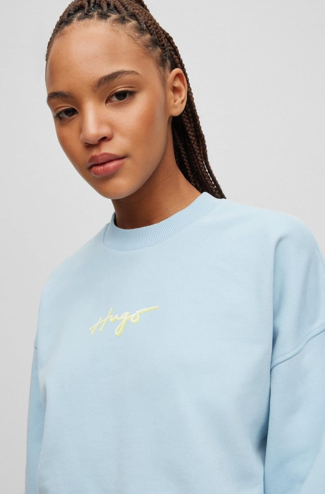 HUGO Kadın Marka Logolu Uzun Kollu Rahat Mavi Sweatshirt 50489094-451