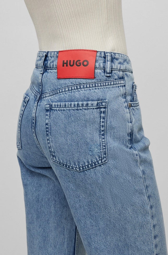 HUGO Kadın Pamuklu Normal Kesim Rahat Mavi Jeans 50487849-450