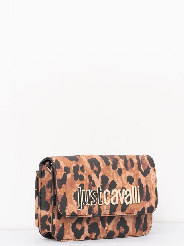 Just Cavalli Kadın Marka Logolu Metal Tokalı Leopar Desenli Leopar Omuz Çantası 77RA4BBAZS766-633