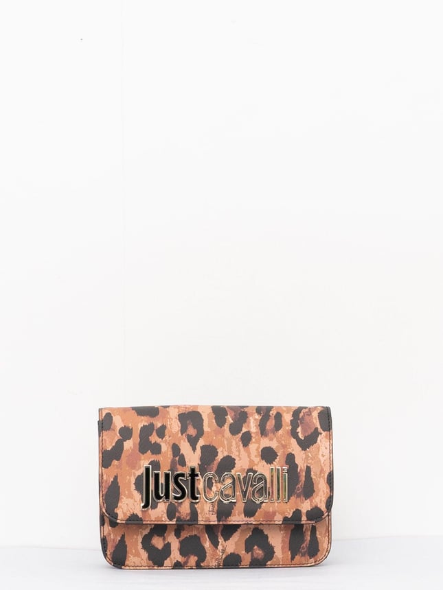 Just Cavalli Kadın Marka Logolu Metal Tokalı Leopar Desenli Leopar Omuz Çantası 77RA4BBAZS766-633