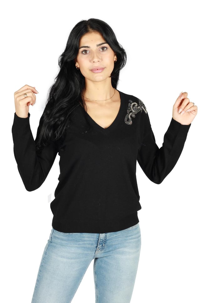 Lıu Jo Kadın Yün V Yaka Uzun Kollu Siyah Kazak MF3013MS14G-22222