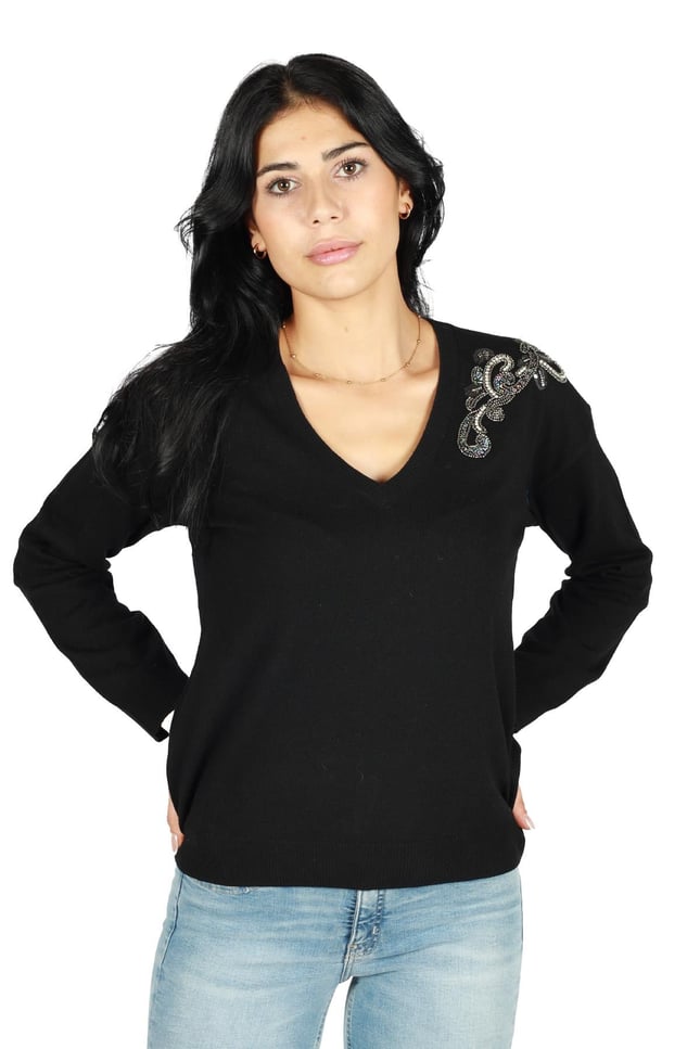 Lıu Jo Kadın Yün V Yaka Uzun Kollu Siyah Kazak MF3013MS14G-22222