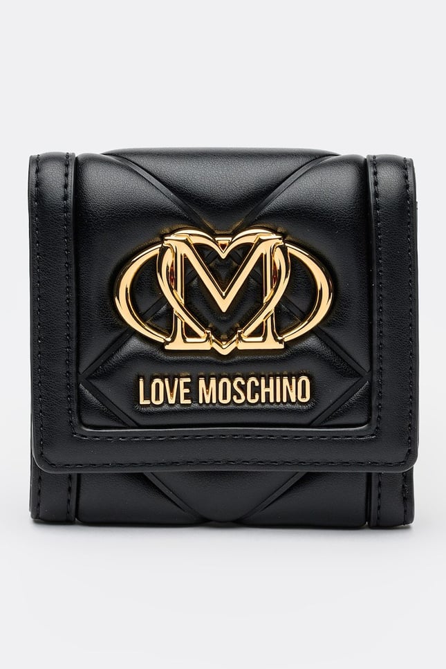 Love Moschino Kadın Metalik Logo Desenli Fermuar Bölmeli Hakiki Deri Siyah Cüzdan JC5647PP0NLC0-000