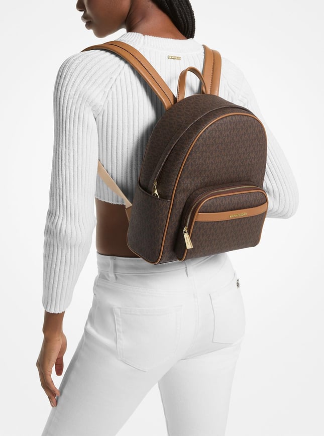 Michael Kors Kadın MK Yazı Desen Ön Küçük Fermuarlı Bölüm Ayarlanabilir Askı Deri Kahverengi Sırt Çantası 30S4G8XB2B-BRNACORN