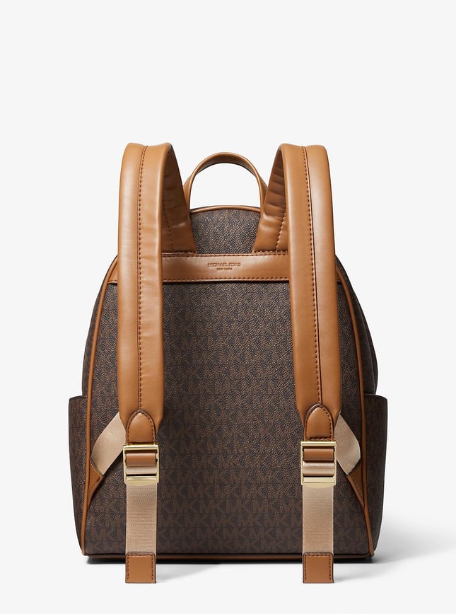 Michael Kors Kadın MK Yazı Desen Ön Küçük Fermuarlı Bölüm Ayarlanabilir Askı Deri Kahverengi Sırt Çantası 30S4G8XB2B-BRNACORN