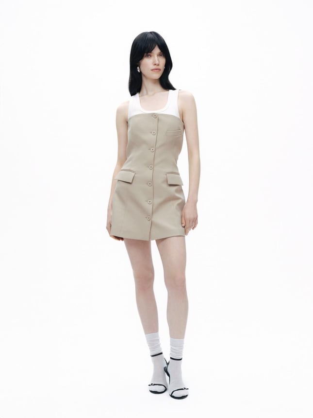 Nocturune Nocturune Kadın Düğme Kapamalı Cep Detaylı Straplez Mini Bej Elbise N25YN2527-BEJ