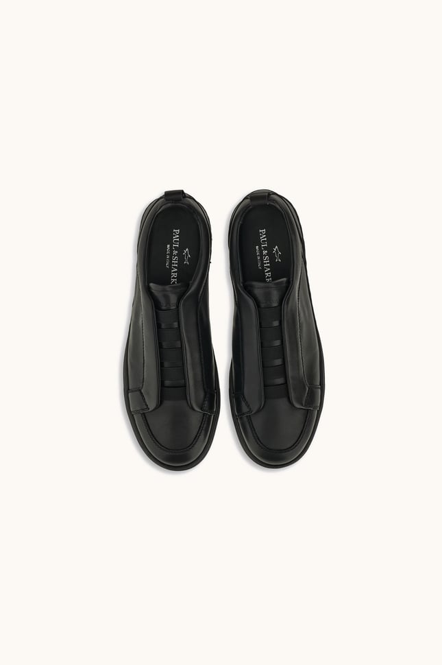 Paul Shark Erkek Hakiki Deri Yanları Lastikli Logo Kabartmalı Siyah Sneaker 16318013-011