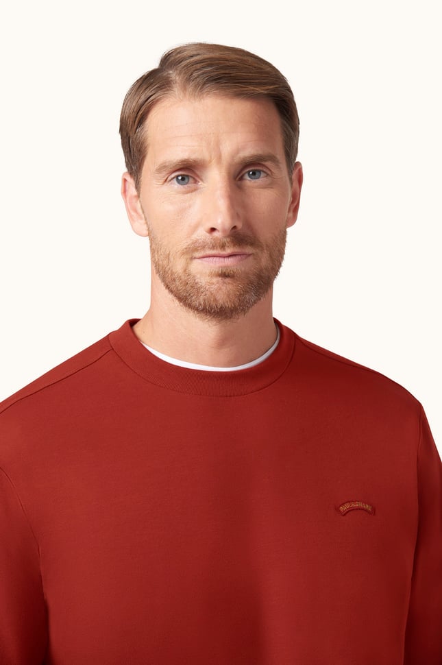 Paul Shark Erkek Normal Kesim Logo Detaylı Yuvarlak Yakalı Pamuklu Uzun Kollu Kırmızı Sweatshirt 16311828-636