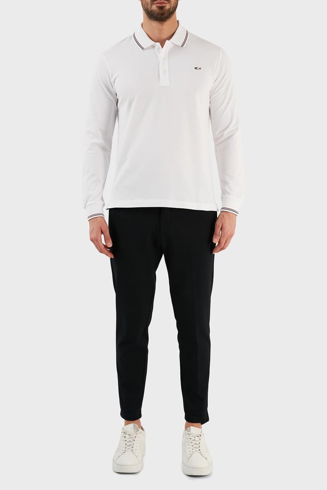 Paul Shark Paul Shark Erkek Polo Yaka Düğme Kapamalı Kısa Kollu Beyaz Polo Yaka T-Shirt 12311726A-010