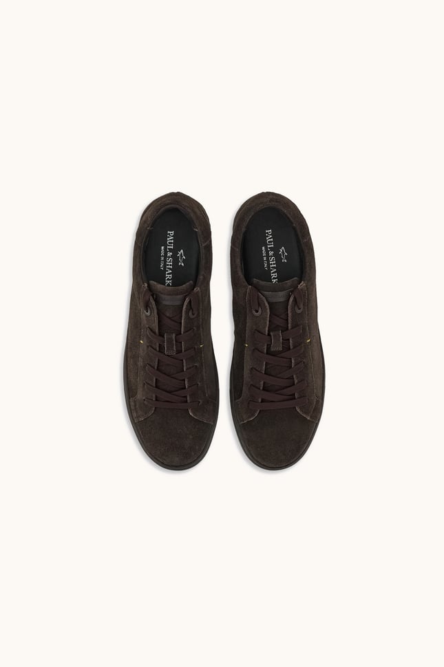 Paul Shark Erkek Süet Deri Logo Armalı Bağcıklı Düz ve Rahat Tabanlı Kahverengi Sneaker 16318007-306