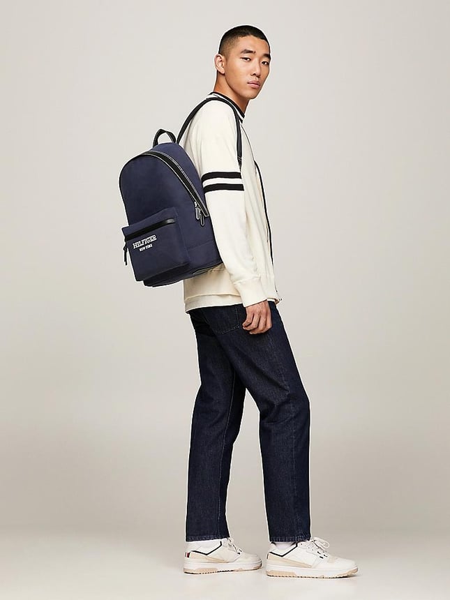 Tommy Hilfiger Erkek Ana Bölmeli Kayma Cepli Marka Logolu Ayarlanabilir Omuz Askılı Mavi Sırt Çantası AM0AM11813-DW6