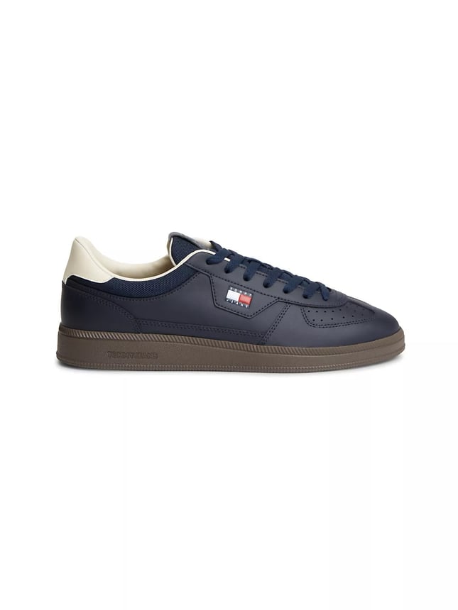 Tommy Hilfiger Erkek Hakiki Deri Karışımlı Kaplamalı Yüzey Renkli Logo Detaylı Lacivert Sneaker EM0EM01762-C1G