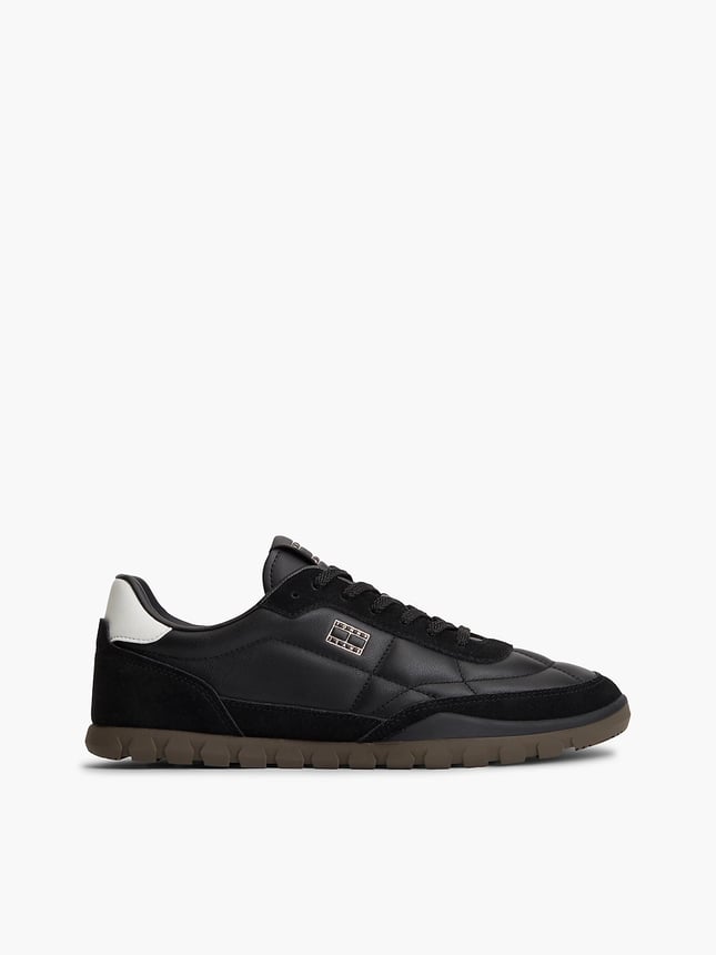 Tommy Hilfiger Tommy Hilfiger Erkek Hakiki Deri Karma Dokulu  Metalik Logolu Siyah Sneaker EM0EM01794-BDS
