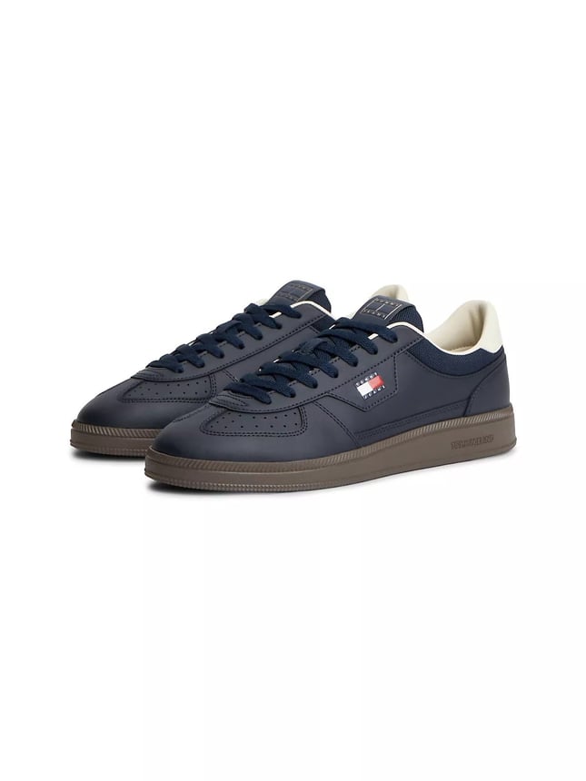 Tommy Hilfiger Erkek Hakiki Deri Karışımlı Kaplamalı Yüzey Renkli Logo Detaylı Lacivert Sneaker EM0EM01762-C1G