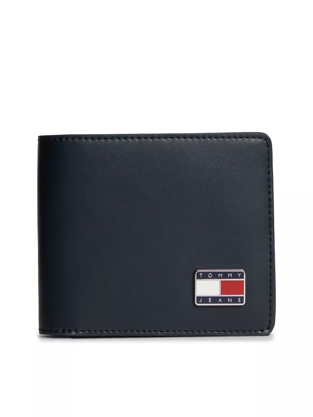 Tommy Hilfiger Erkek Hakiki Deri Pürüzsüz Yüzey Logo Plakalı Banknot ve Kart Bölmeli Katlanır Lacivert Cüzdan AM0AM14630-C1G