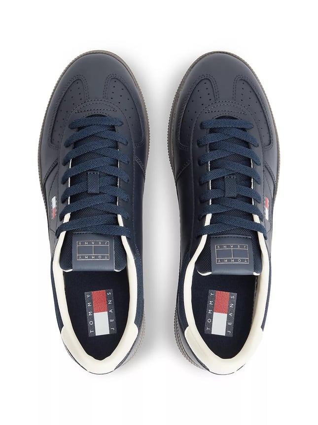 Tommy Hilfiger Erkek Hakiki Deri Karışımlı Kaplamalı Yüzey Renkli Logo Detaylı Lacivert Sneaker EM0EM01762-C1G