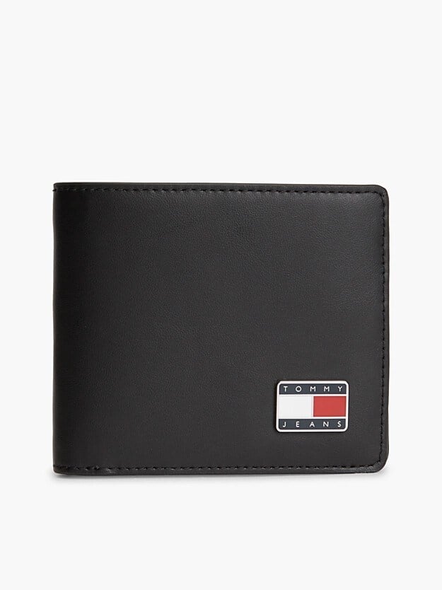 Tommy Hilfiger Erkek Hakiki Deri Pürüzsüz Yüzey Logo Plakalı Banknot ve Kart Bölmeli Katlanır Siyah Cüzdan AM0AM14630-BDS