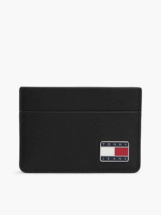 Tommy Hilfiger Erkek Hakiki Deri Pürüzsüz Yüzey Logo Plakalı Çok Kart Bölmeli Siyah Cüzdan AM0AM14631-BDS