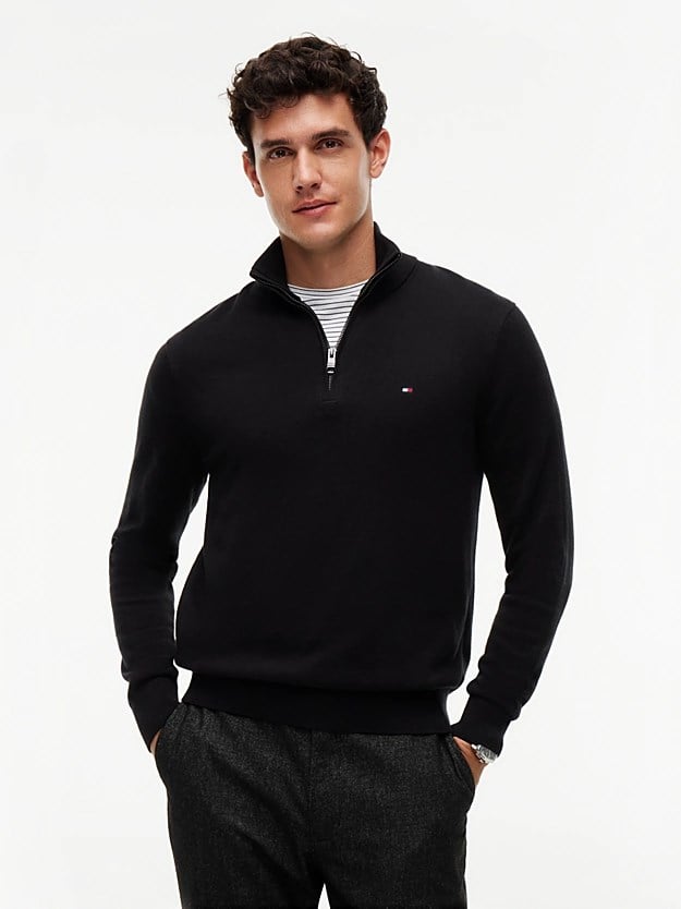 Tommy Hilfiger Erkek Regular Fit Dik Yaka Uzun Kollu Siyah Kazak MW0MW28049-BDS