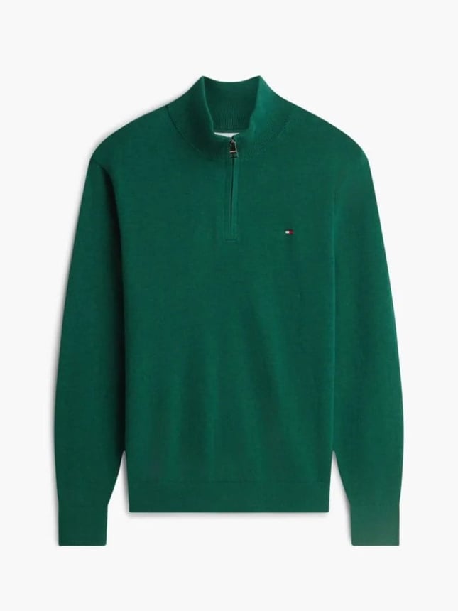 Tommy Hilfiger Erkek Regular Fit Dik Yaka Uzun Kollu Yeşil Kazak MW0MW28049-MQ7