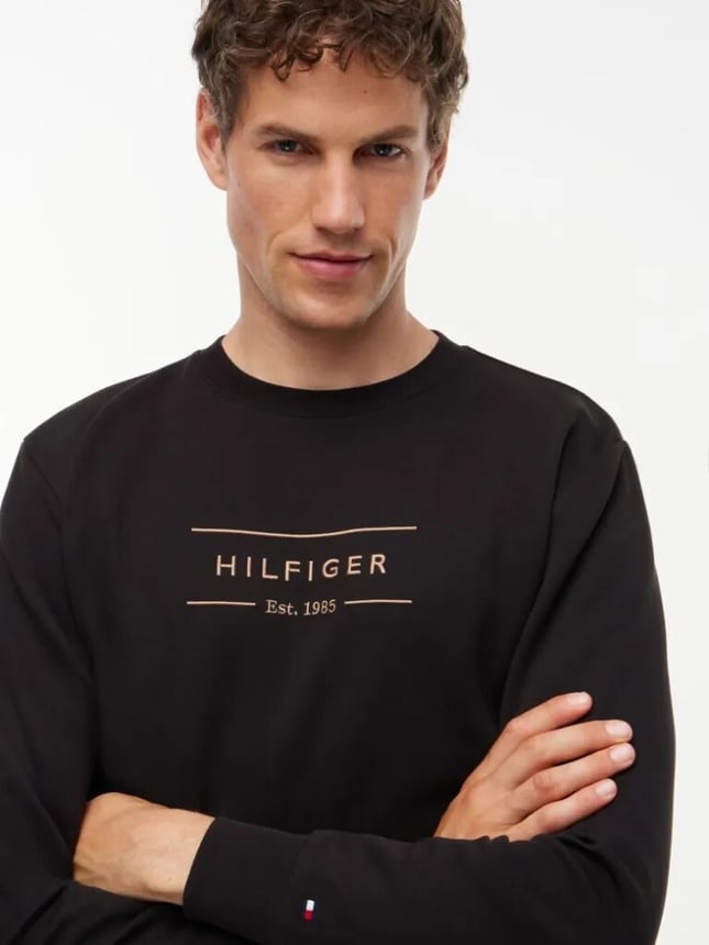 Tommy Hilfiger Erkek Regular Fit Organik Pamuklu Logo Baskılı Bisiklet Yaka Uzun Kollu Siyah Sweatshirt MW0MW44939-BDS