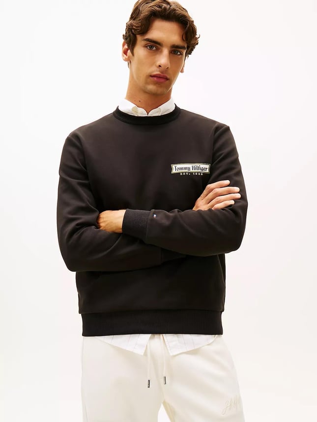 Tommy Hilfiger Tommy Hilfiger Erkek Regular Fit Yuvarlak Yakalı Logo Baskılı Uzun Kollu Siyah Sweatshirt MW0MW41433-BDS