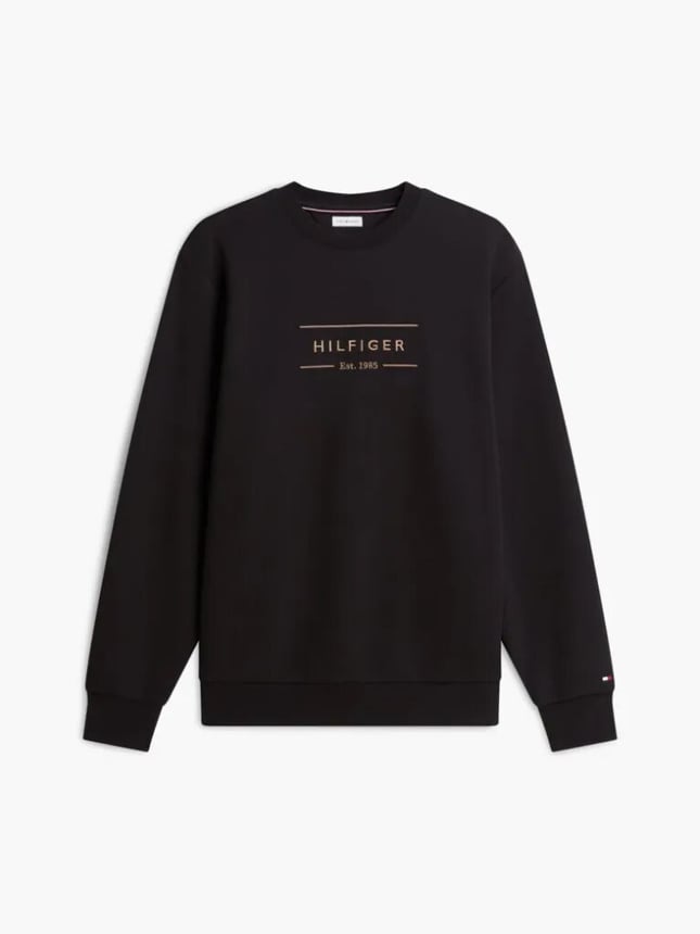 Tommy Hilfiger Erkek Regular Fit Organik Pamuklu Logo Baskılı Bisiklet Yaka Uzun Kollu Siyah Sweatshirt MW0MW44939-BDS