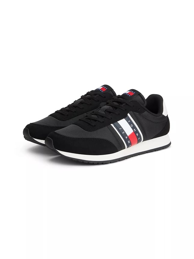 Tommy Hilfiger Erkek Süet Detaylı Bayrak Logo Desenli Siyah Sneaker EM0EM01709-BDS