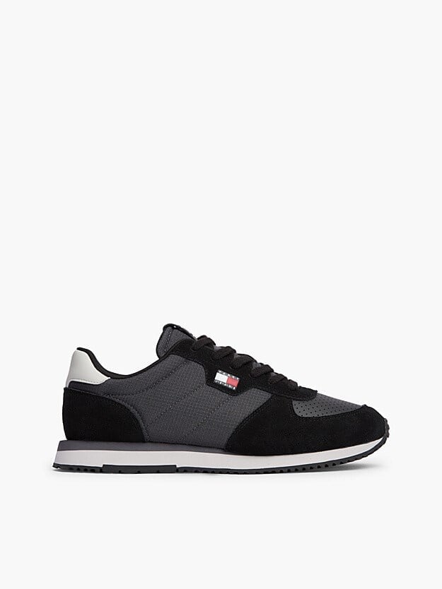 Tommy Hilfiger Tommy Hilfiger Erkek Süet Yüzey Karma Dokulu Delikli Panelli Logolu EVA Tabanlı Siyah Sneaker EM0EM01774-0GP