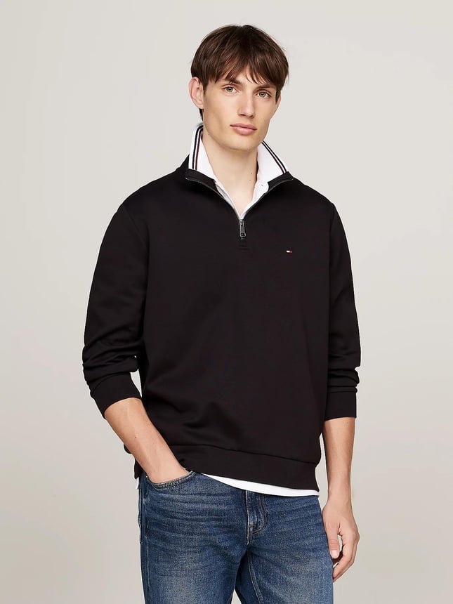 Tommy Hilfiger Tommy Hilfiger Erkek Uzun Kol Normal Dik Yaka Günlük Siyah Sweatshirt MW0MW36510-BDS