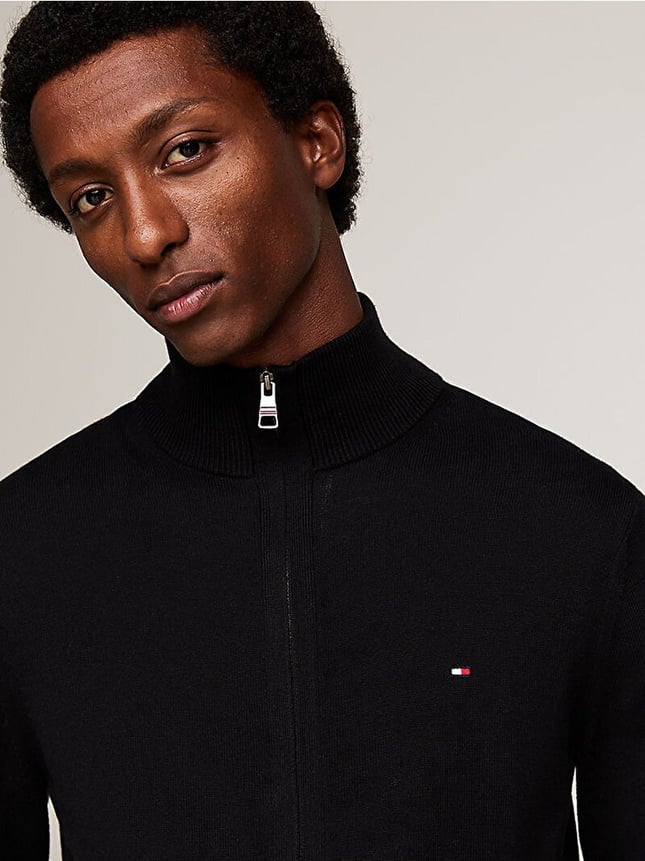 Tommy Hilfiger Erkek Uzun Kol Dik Yaka Fermuar Kapama Siyah Kazak MW0MW28050-BDS