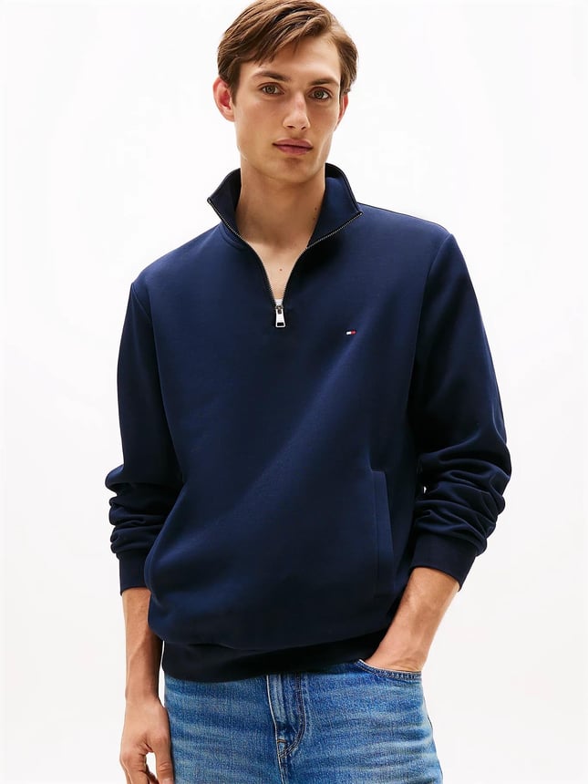 Tommy Hilfiger Tommy Hilfiger Erkek Uzun Kol Normal Dik Yaka Günlük Mavi Sweatshirt MW0MW36510-DW5