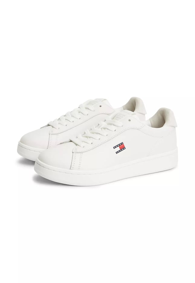 Tommy Hilfiger Kadın Düşük Bilekli İkonik Bayrak Logo Desenli Süet Detaylı Deri Ekru Sneaker EN0EN03146-YBL