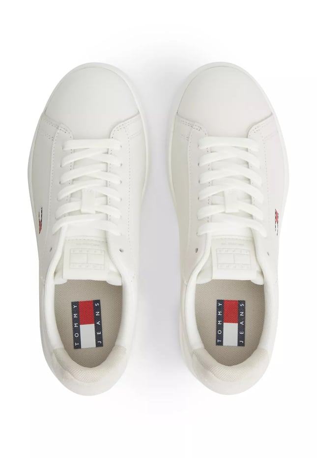 Tommy Hilfiger Kadın Düşük Bilekli İkonik Bayrak Logo Desenli Süet Detaylı Deri Ekru Sneaker EN0EN03146-YBL