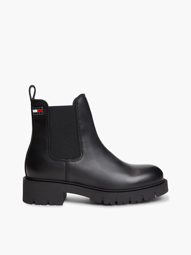 Tommy Hilfiger Kadın Hakiki Deri İçi Sıcak Astarlı Yanları Lastikli Tırtıklı Tabanlı Logo Plakalı Siyah Bot & Bootie EN0EN03102-BDS