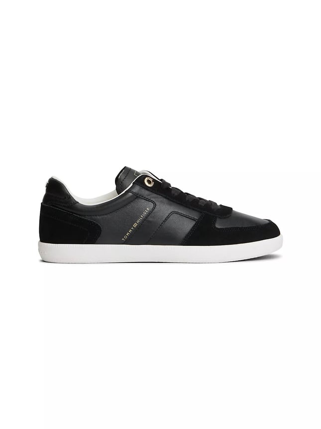 Tommy Hilfiger Kadın Hakiki Deri Dokulu Panelli Metalik Logolu Bayrak Detaylı Siyah Sneaker FW0FW09483-BDS